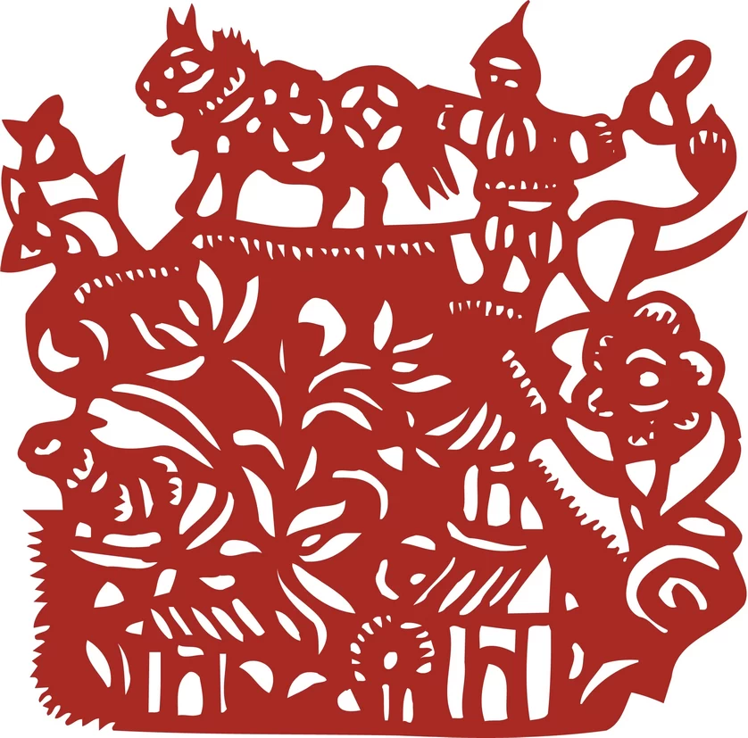 中国风中式传统喜庆民俗人物动物窗花剪纸插画边框AI矢量PNG素材【1458】